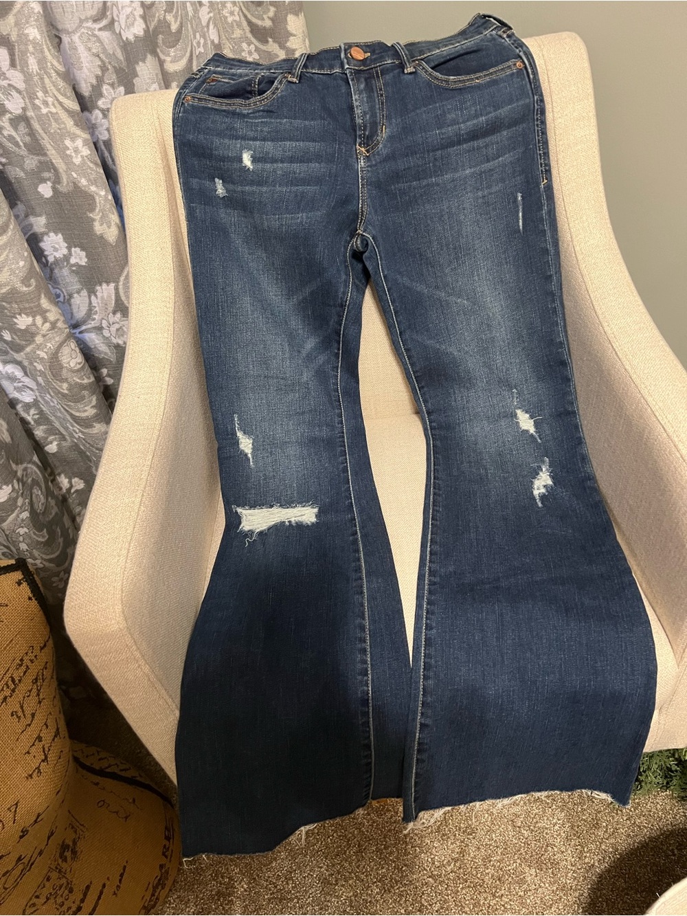 DEAR JOHN Dark Blue Distressed Flare Jeans - Women's SIZE 28